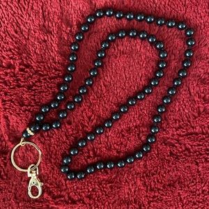 ID/ Badge Holder Beaded Necklace Black